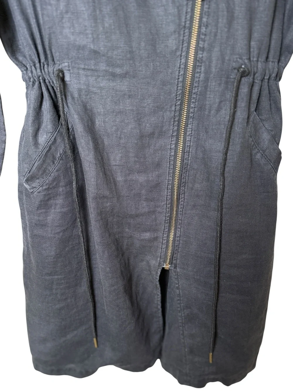 Michael Stars Small LINEN Charcoal Long-Sleeve Asymmetrical Zip Shirt Dress